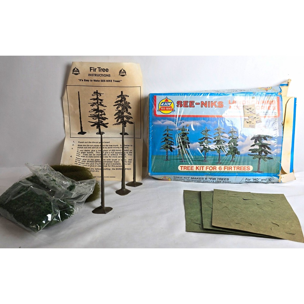 A.H.M. SEE-NIKS Tree Kit 6 Fir Trees Green/Brown HO Model Railroad Scenery